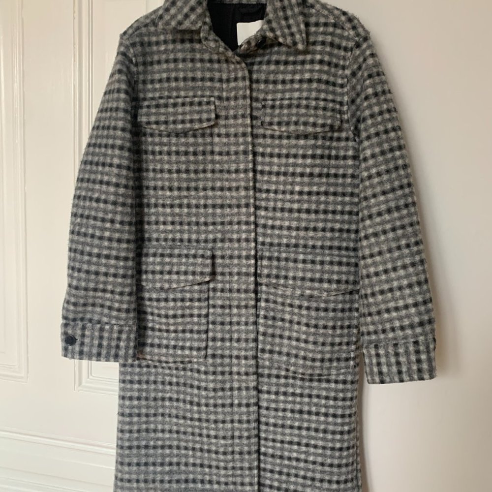 NWT! H&M Grey Plaid Long Oversized Coat Shacket Size S